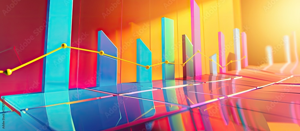 Poster a stunning display of vibrant colors can be seen in a row of colorful graphs resting on a glass tabl
