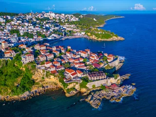 Fotobehang Aerial view of the old town of Ulcinj in Montenegro © dudlajzov