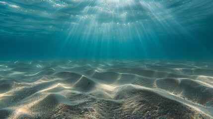 Rays of sunlight dancing on the sandy ocean floor  AI generated illustration - obrazy, fototapety, plakaty