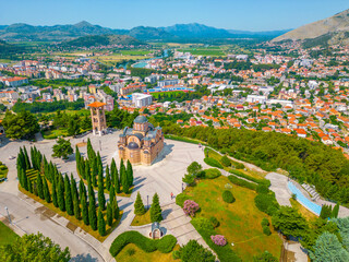 Fototapeta na wymiar Panorama view of Bosnian town Trebinje and Hercegovacka Gracanica Temple
