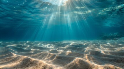 Rays of sunlight dancing on the sandy ocean floor AI generated illustration - obrazy, fototapety, plakaty