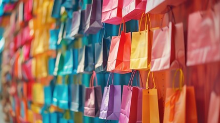 Rows of shopping bags creating a cheerful wall display   AI generated illustration