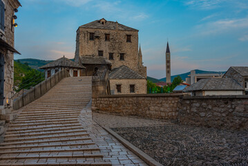 Sunrise view of the old Mostar bridge in Bosnia and Herzegovina