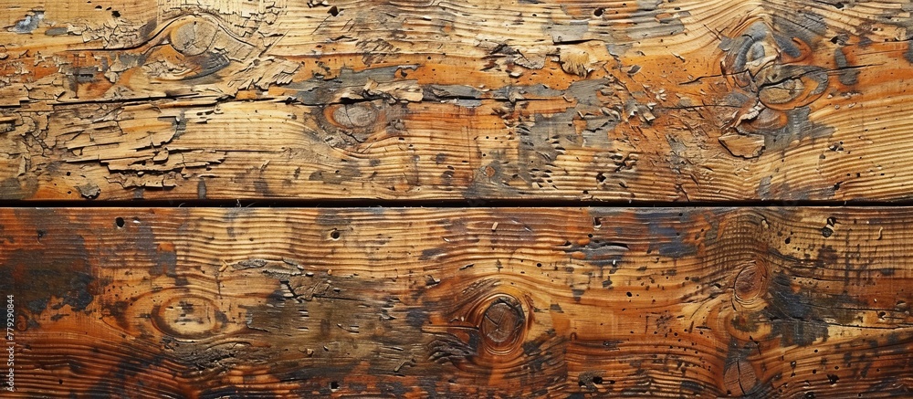 Poster an aged wooden tabletop displays an extensive layer of corrosion and rust throughout its texture