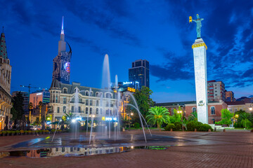 Sunrise at Europe square in Batumi, Georgia