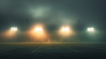 Stadium lights casting a warm glow in a misty atmosp  AI generated illustration