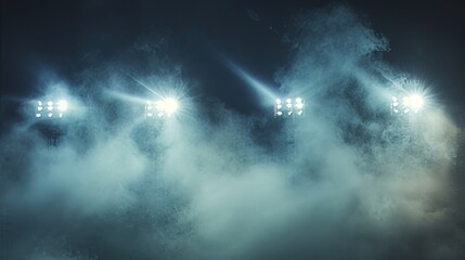 Stadium lights casting a dreamy glow amidst wisps of AI generated illustration - obrazy, fototapety, plakaty