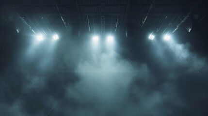 Stadium lights creating an ethereal glow in the smok AI generated illustration - obrazy, fototapety, plakaty