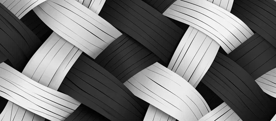 Fotobehang A detailed shot of a monochrome weave resembling a tire tread or wood flooring pattern, featuring shades of grey in a rectangular design © AkuAku