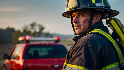 Portrait of a firefighter in an emergency