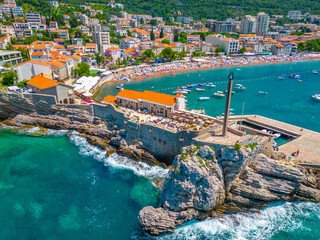 Aerial view of Petrovac in Montenegro