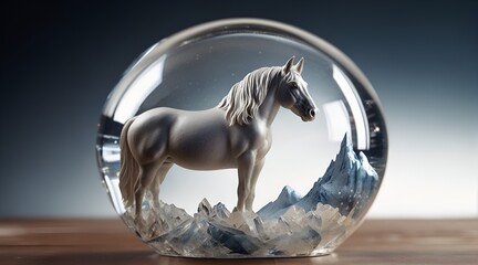 crystal globe with small horse inside and background with the same tone