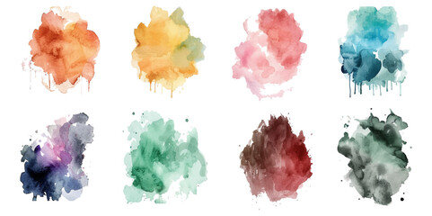 Set of watercolor circles brash multicolored. watercolor on white background. This is watercolor splash. It is drawn by hand transparent background.