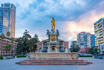 Neptune fountain in front of Batumi theater viewed during a sunny day in Georgia