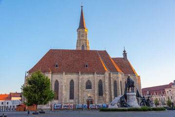 Fototapeta na wymiar Sunset view of Saint Michael church in Cluj-Napoca, Romania