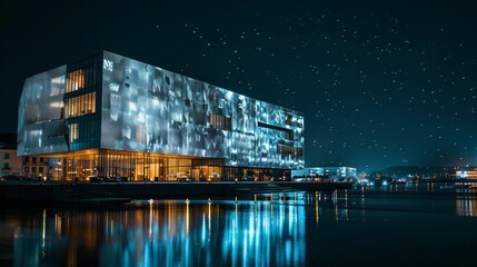 The building stands out against the night illuminate  AI generated illustration