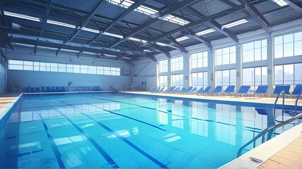 Indoor swimming pool. swimming. illustration background.｜屋内スイミングプール。水泳。イラスト背景