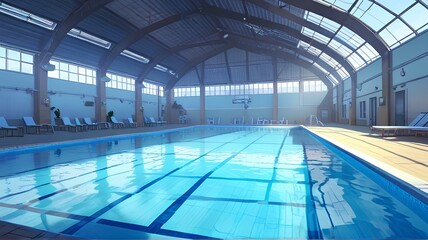 Indoor swimming pool. swimming. illustration background.｜屋内スイミングプール。水泳。イラスト背景 - obrazy, fototapety, plakaty
