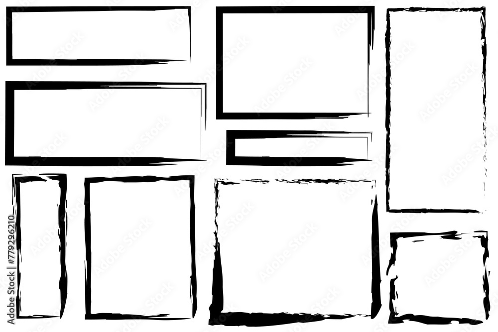 Poster grunge frames set. textured borders collection. artistic rectangle shapes. vector illustration. eps 