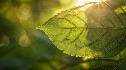 The delicate veins of a leaf illuminated by sunlight  AI generated illustration