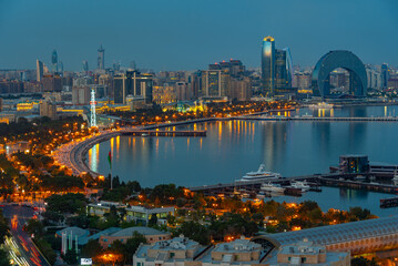Sunset view of cityscape of Baku in Azerbaijan