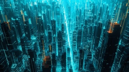 The glowing path of light weaving through skyscraper  AI generated illustration