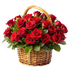 Fototapeta na wymiar Red roses in a basket isolated on transparent background