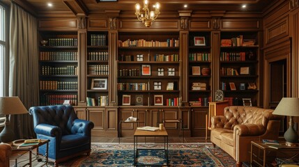 The historical backdrop of the library shelves adds   AI generated illustration