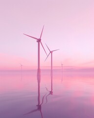 Creative windmills, abstract minimalism, sustainable energy, twilight pastels , clean sharp focus