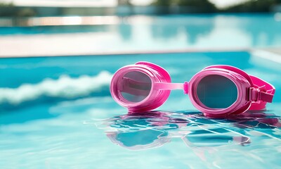 Swimming goggles. summer. pool background.｜水泳用ゴーグル、夏、プール背景 - obrazy, fototapety, plakaty