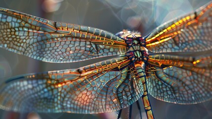 The intricate patterns of a dragonflys wings AI generated illustration - obrazy, fototapety, plakaty