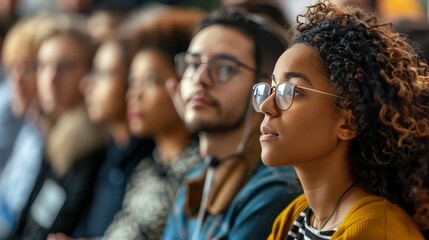 Obraz premium A group of colleagues attending a conference. They are all listening attentively, and they look like they are learning a lot. 