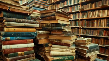 The retro style of the books harkens back to a simpl  AI generated illustration
