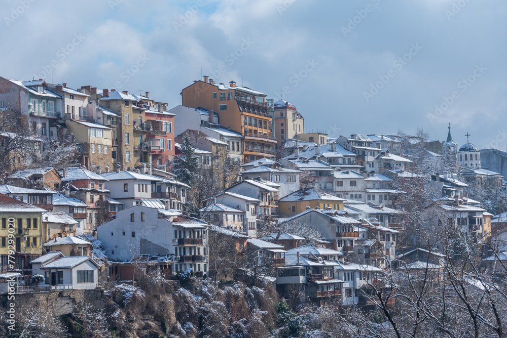 Wall mural Traditional houses in the old town of Veliko Tarnovo in winter, Bulgaria