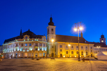 Sunset at Piata Mare in Sibiu, Romania