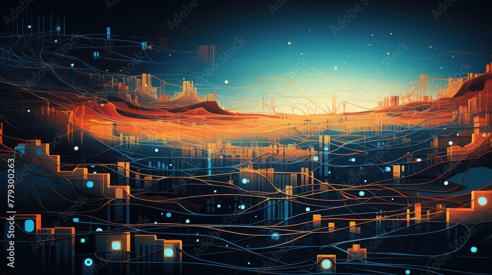 Aufkleber technology futuristic background, with circuits, lines, and interconnected nodes, creating a visual 