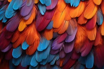 beautifully colored feathers arranged in an intricate pattern, stunning colorful feathers background