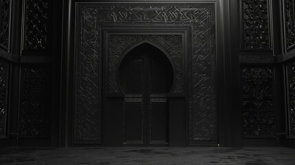 Ethereal black antique door with silver details - obrazy, fototapety, plakaty