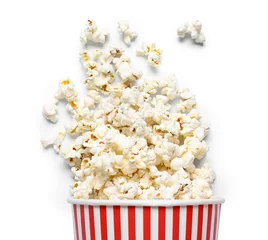Gordijnen Bucket with tasty popcorn on white background © Pixel-Shot