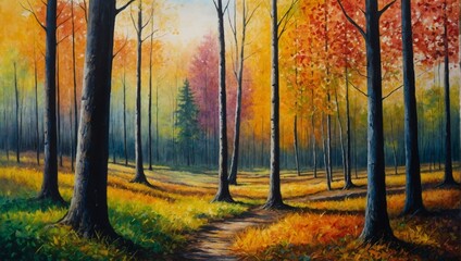 autumn forest landscape, Watercolor