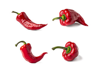 Set of Red hot chili peppers isolated PNG, Different Angles