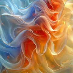 Obraz premium Retro abstract close-up of a veil with flowers on a colored background. Abstract decoration. Luxurious background. Line drawing. Elegant decoration. Abstract watercolor banner. Silk fabric.