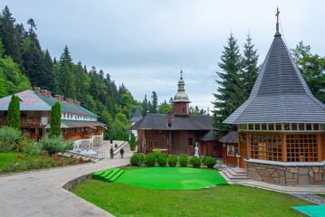Sihla monastery during a cloudy day in Romania