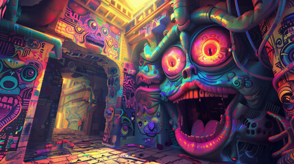 Psychedelic Corridor of Mystical Faces