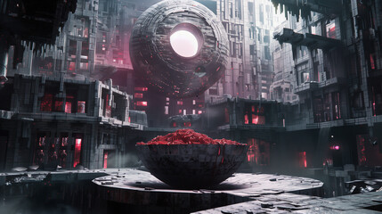 Futuristic City with Sphere Structure and Red Biomass