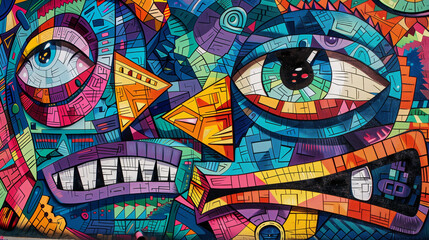 Vibrant Urban Street Art with Geometric Patterns