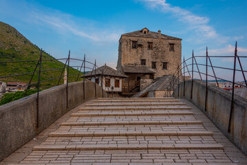 Sunrise view of the old Mostar bridge in Bosnia and Herzegovina