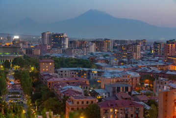 Fototapeta premium Sunset panorama view of Yerevan in Armenia