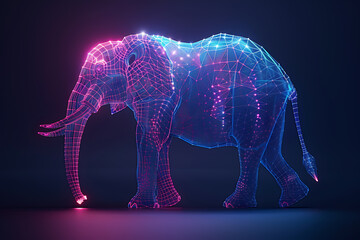 Embark on a whimsical journey with a neon-styled image featuring a majestic elephant, radiating vibrant hues and captivating charm