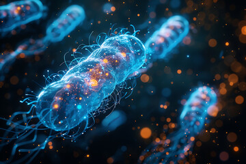 Obraz premium Explore the microscopic world with a vibrant image showcasing diverse bacteria, highlighting the intricate patterns and colors of microbial life